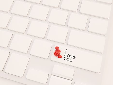 Online love, two hearts symbol at the computer key, i love you