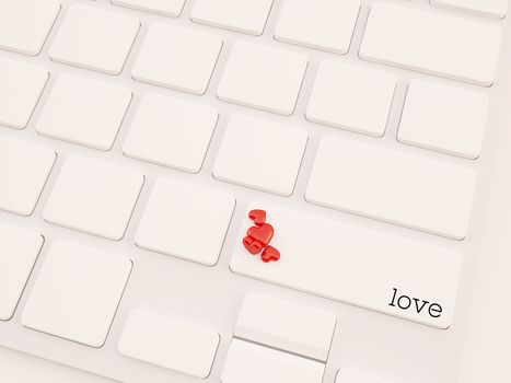 3d render of Enter button with red heart. Love concept