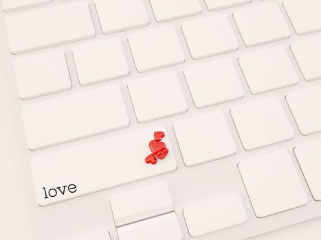3d render of Enter button with red heart. Love concept