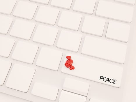 peace key on keyboard with small shape heart, 3d render