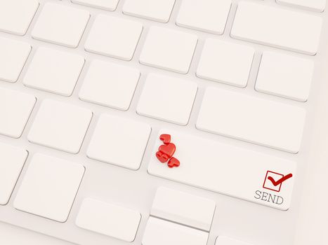 love mail send key on keyboard concept, 3d render