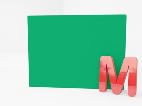 red M alphabet with blank green canvas