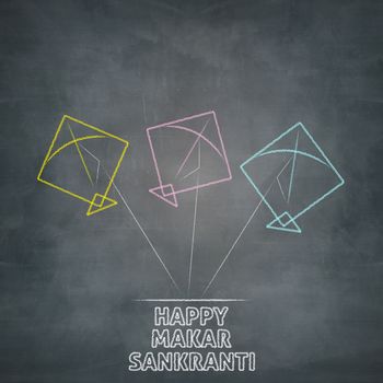 happy makar sankranti illustration on chalkboard