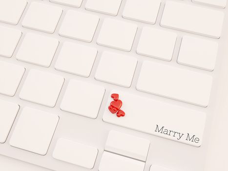 computer keyboard keys labeled marry me with hearts