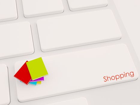 3d books on computer key, online shopping concept