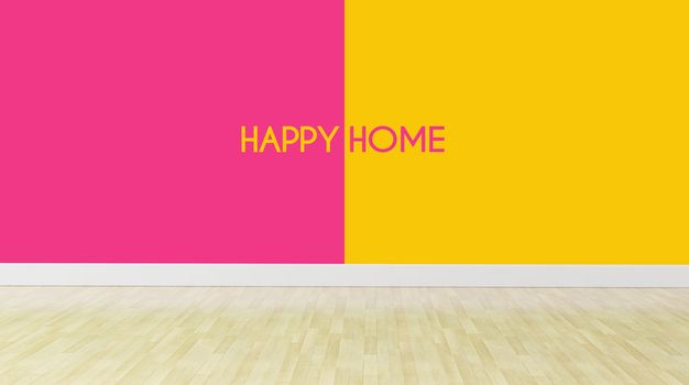 happy home concept, dual color walls with wooden flooring