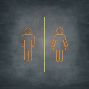 women and men sign drawn with chalk on blackboard