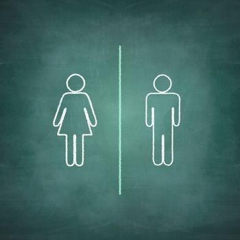 women and men sign drawn with chalk on blackboard