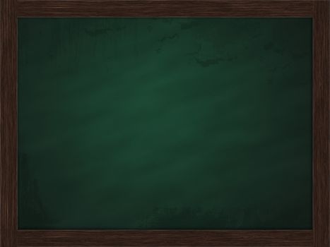 Blank green chalkboard, blackboard texture with copy space around wooden block