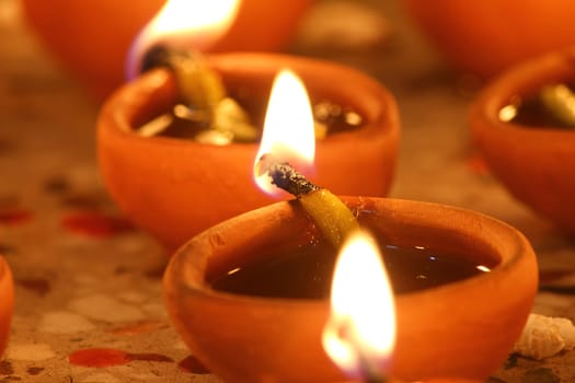 oil lamps in diwali festival