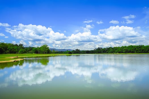 Beautiful landscape of Klong Sai reservoir in Sa Kaeo province, Thailand.