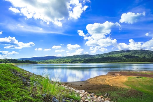 Beautiful landscape of Tha Krabak reservoir in Sa Kaeo province, Thailand.