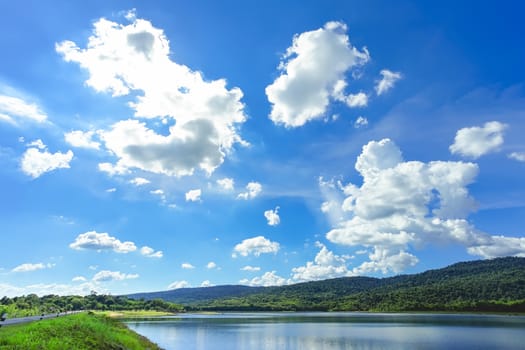 Beautiful landscape of Tha Krabak reservoir in Sa Kaeo province, Thailand.