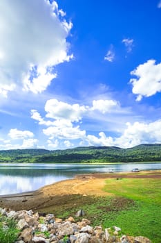 Beautiful landscape of Tha Krabak reservoir in Sa Kaeo province, Thailand.