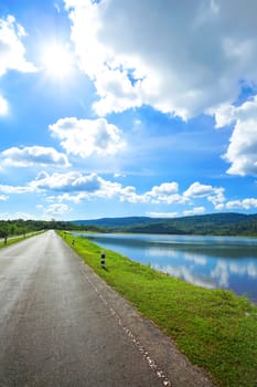 Beautiful landscape of Tha Krabak reservoir in Sa Kaeo province, Thailand.