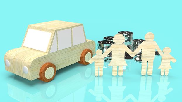 The Glass jars with coins and car wood for saving content 3d rendering.