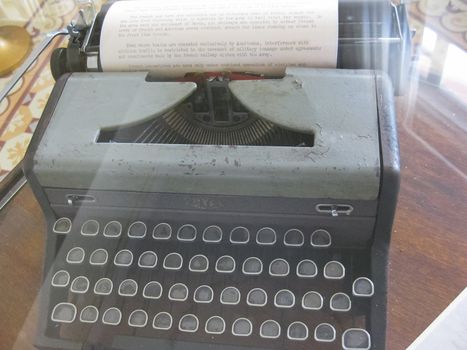 An old typewriter. Mechanical typewriter in the museum