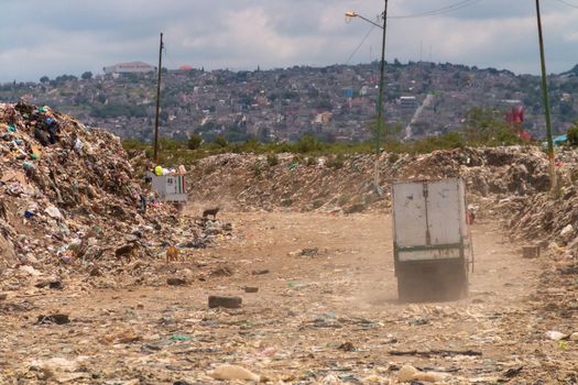 CDMX. Mexico September, 10, 2020. A huge landfill for waste disposal. Accumulation of garbage in landfill or deposit. Pollution concept.