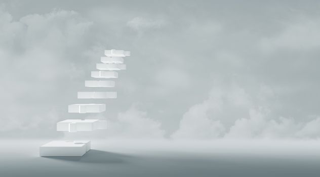 Business concept design of white stairs jigsaw puzzle with copy space minimal style 3d render