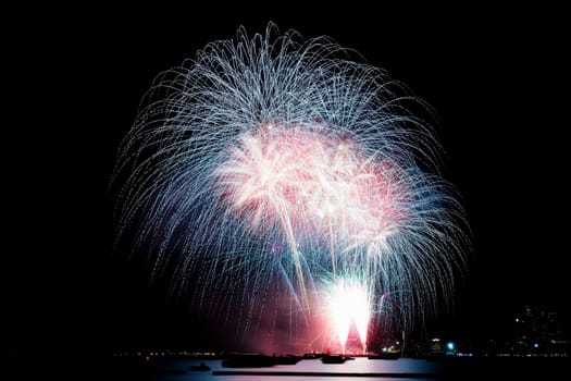 Fireworks on beach at the sky in Thailand.