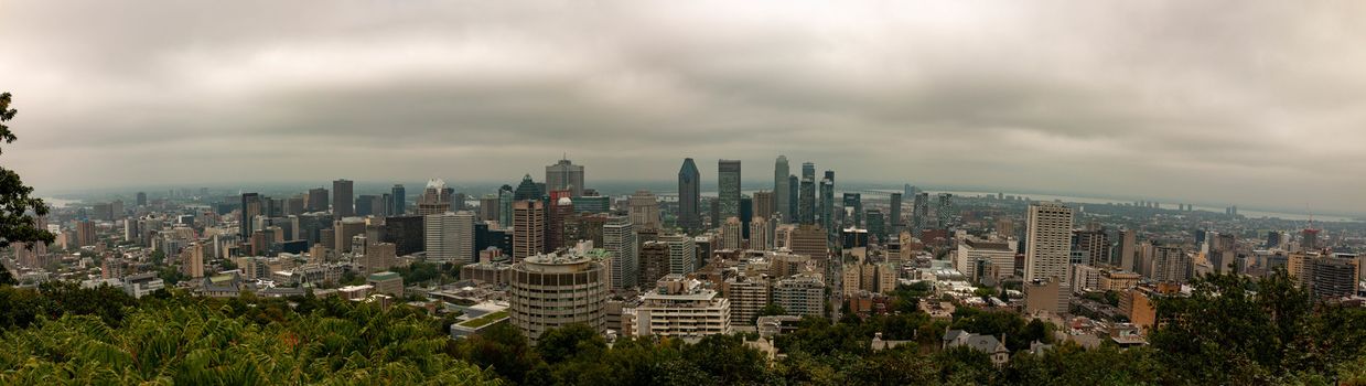 Montreal Panoramic view from Mont royal. This view was in September of 2020, and on a cloudy overcast day. . High quality photo