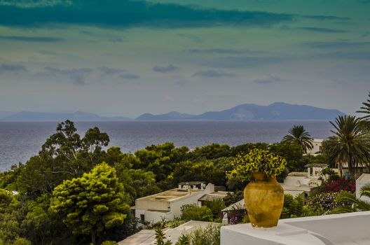 view of the Tyrrhenian Sea and other Aeolian Islands from the island of Panarea