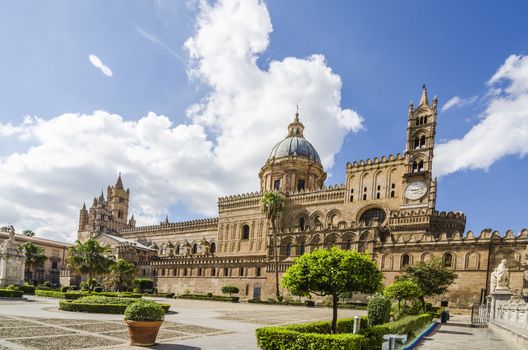 Panoramic of the main facade of the cathedral of Palermo Sicily