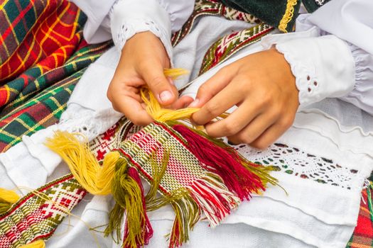 Lithuanian National Dress Ornament. Girl Dressed in Traditional Clothes Lithuanian.