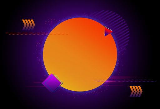 Abstract geometric neon tone with big orange circle background