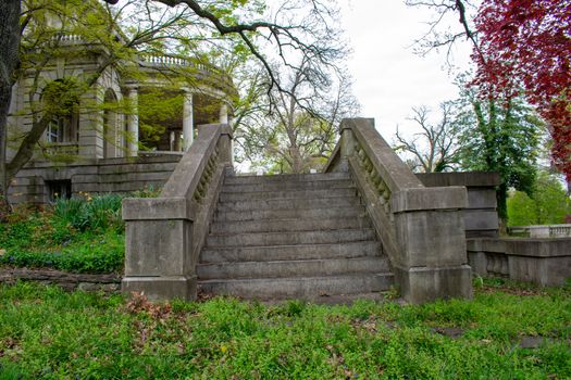 Detailed Stone Steps Leading Up to a Large Ornamental Mansion