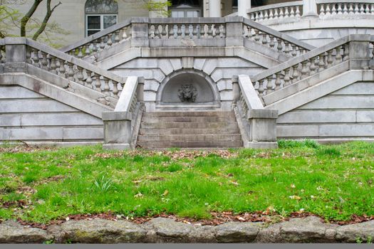 Detailed Stone Steps Leading Up to a Large Ornamental Mansion