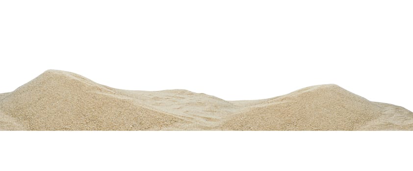 Close up panorama pile sand dune isolated on white background