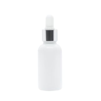 White glass dropper serum bottle on white background, Mockup for cosmetic product design