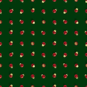 Seamless pattern with red Christmas decorations on white background. Christmas red ornaments Seamless pattern. Christmas abstract background made from balls.