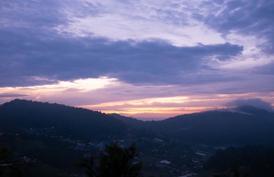 landscape of mountain with fantastic sky in the early morning.