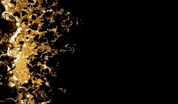 Luxury gold splash on black background with copy space 3d render