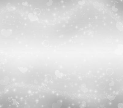 Abstract gray celebration background with hearts, sparkle, bubbles.