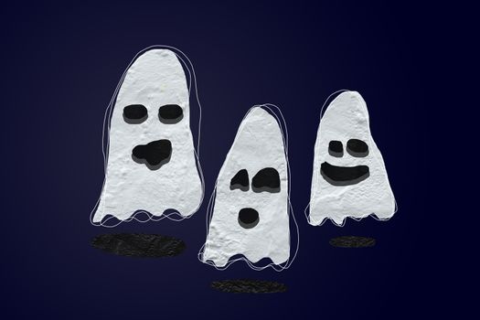 Funny and phantasmagorical Halloween ghosts, created with the photographic collage technique, can be cut out with the vector stroke included in the image.