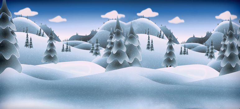 Background for Christmas greeting card with a picture of winter landscape.