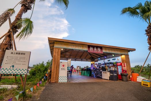 Tainan, Taiwan - Sep. 14, 2020: Anping ORCA GO Carnival Festival landmark park in the evening.