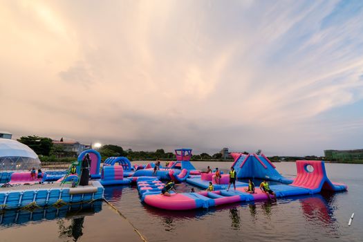 Tainan, Taiwan - Sep. 14, 2020: Anping ORCA GO Carnival Festival landmark park in the evening.