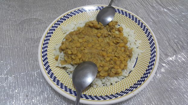 A closeup view: Traditional Asian home made spicy lentil or daal dish