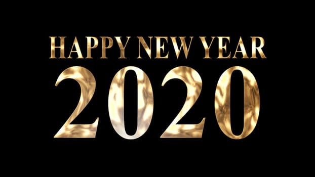 Golden and shining text of "HAPPY NEW YEAR 2020" with dark black background