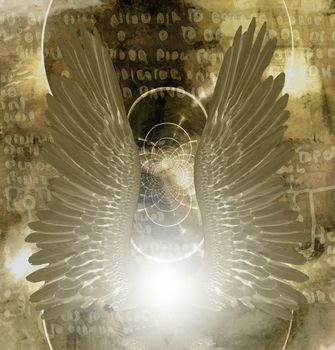 Angel wings. Spiritual art. 3D rendering