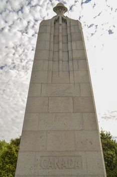 Langemark, Belgium, August 2018: Brooding Soldier at Saint Julien Memorial. Canadian WW1 war monument