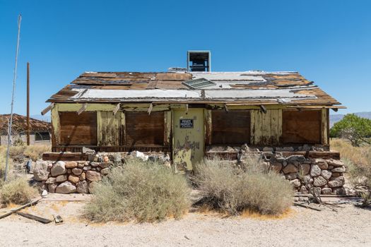 Abandoned house camper trailer in the middle of the desert in California's Mojave desert, near Ridgecrest. 