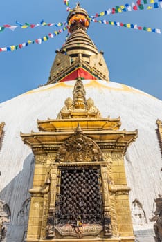 Tower of the BouBoudhanath Stupa in Kathmandu valley