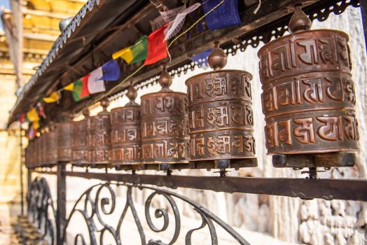 Prayer wheels at Boudhanath Stupa 