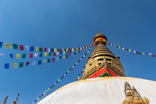 Tower of the BouBoudhanath Stupa in Kathmandu valley