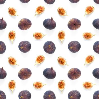 Seamless pattern with ripe figs. Tropical abstract background. Figs on the white background. Seamless pattern for print, textile, wallpapers, design templates.